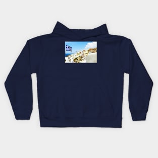 Oia Santorini Greek Island Flag Kids Hoodie